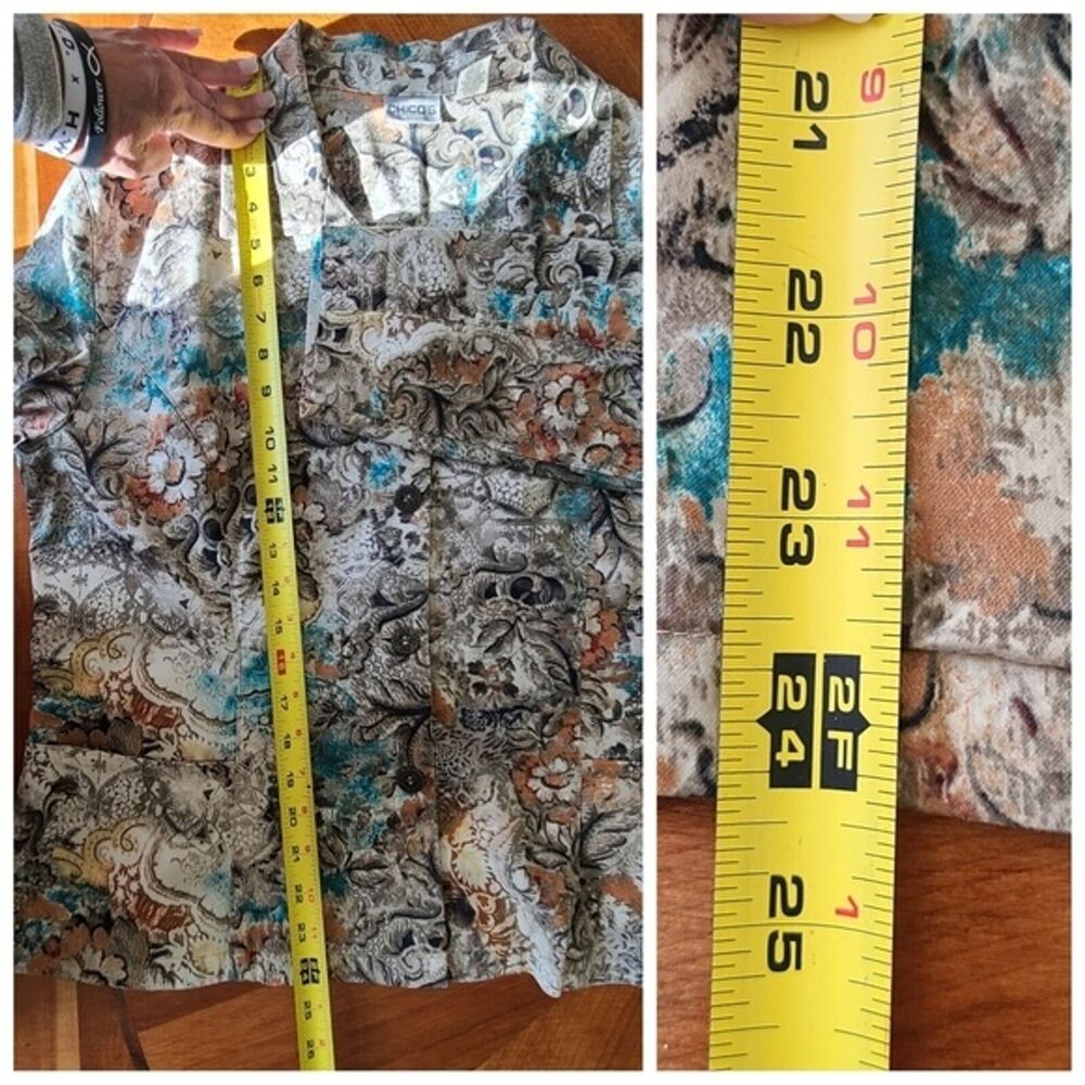 Chicos Floral Jacket 1 / Medium Cotton Spandex Button Up Collar Long Sleeve - Picture 13 of 13